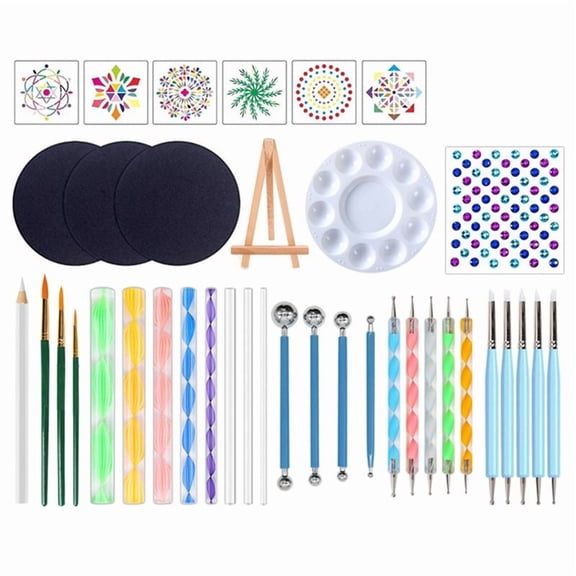 Rollbacks & More 38Pcs Mandala Dotting Tools Painting Kit - Dot Paint Stencils Tool Set Art Craft Supplies Kits Tray Brush Pen