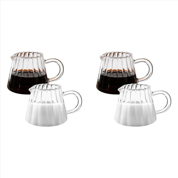 Rollbacks & More 4 Pcs Glass Pitcher, Wave Shaped Creamer Tea Coffee Milk Frothing