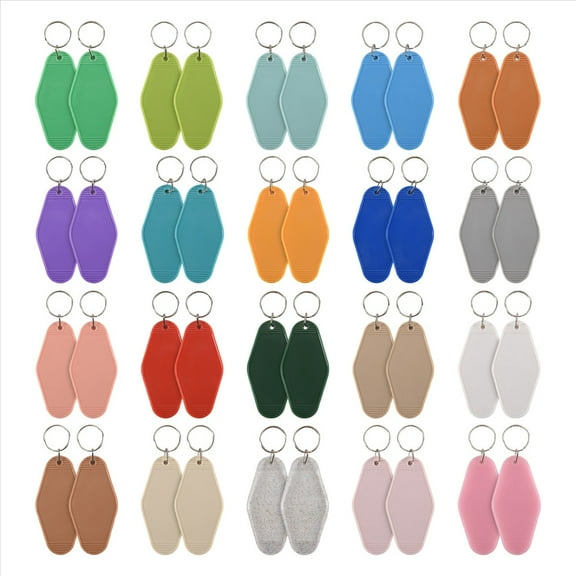 Rollbacks & More 40 PCS Hotel Keychain Blank with Key Rings, 20 Colors Plastic Rhombus Motel Keychain, Sublimation Blanks