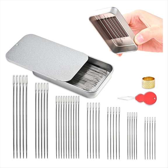 Rollbacks & More 40PCS Sewing Needles Set, 7 Sizes Stainless Steel, with Threader & Magnetic Pin Cushion, for Embroidery Crafts