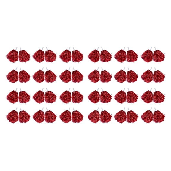 Rollbacks & More 48Pcs Cheerleading Pom Poms Metallic Foil Cheer with Plastic Handle for Adults Kids Cheerleaders Party Red
