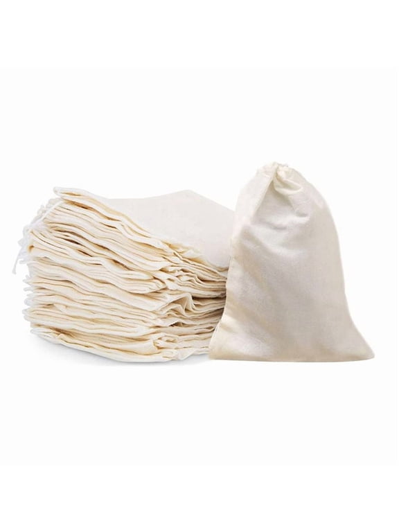 Rollbacks & More 50 Pcs 4 x 6 Inches Cotton Muslin Bags, Reusable Drawstring Bags for Tea, Cheesecloth Sachet Party,Home Storage