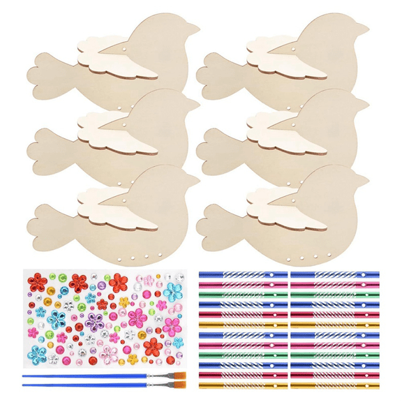 Rollbacks & More 6 Pack 3D Bird Wind Chime Craft Kit for Kids,DIY Paint and Build Wooden Animal Crafts Set Birthday Gifts Girls/Boys