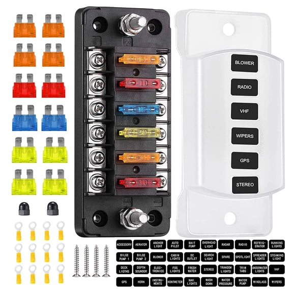 Rollbacks & More 6 Way Fuse Block Blade Box with Negative Bus - ATC/ATO for Boat Yacht Vehicle Auto RV Car Trailer Truck SUV