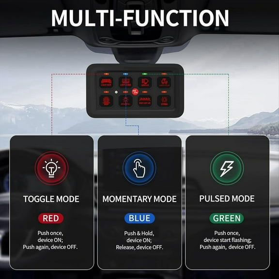 Rollbacks & More 8 Gang Switch Panel RGB LED Light Multifunction Toggle/Momentary/Pulsed Touch Control Pod Box