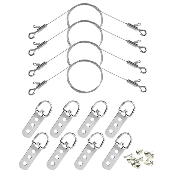 Rollbacks & More Adjustable Picture Hanging Wire and D Rings, with Small Clips, 8pcs 3-Hole Rings Screws, for Mirror/ Frame
