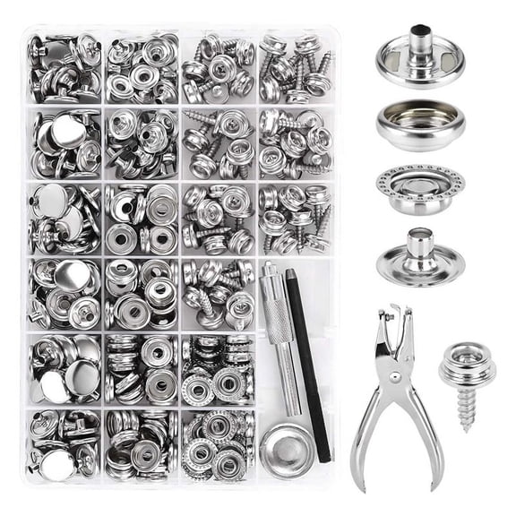 Rollbacks & More Canvas Snap Kit,Marine Grade Stainless Steel Snaps,Screw Snaps,Boat Cover Snaps,Carpet Kit with Setting Tool 314PC