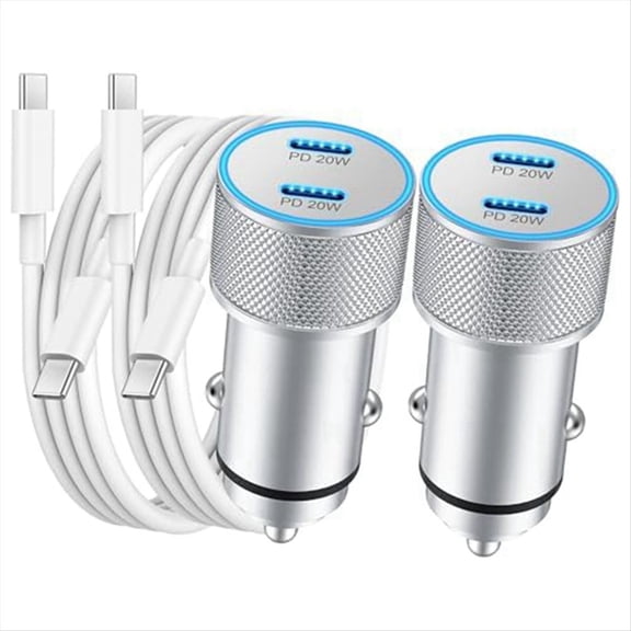 Rollbacks & More Car Charger, 2-Pack 40W Dual Port Fast USB C Charger Power Lighter Adapter with 3FT to Cable