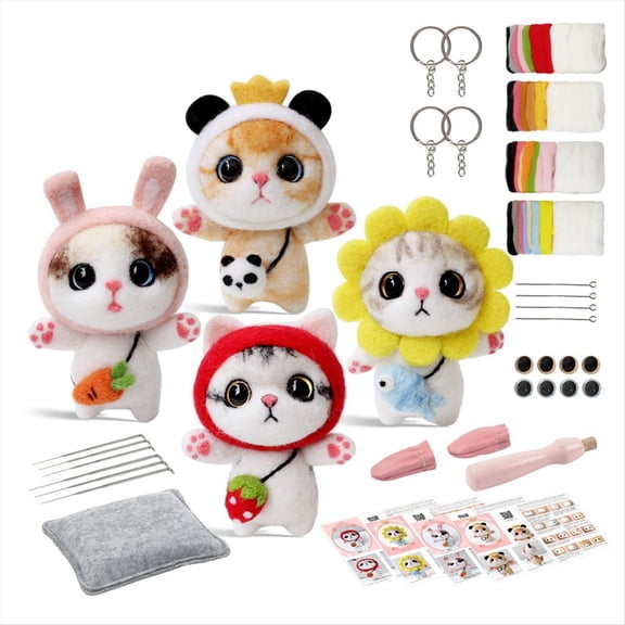 Rollbacks & More Cats Dolls Needle Felting Kits for Beginner,Needle Kit,Felt Needles,Foam Pad,Felt Cloth,Instruction