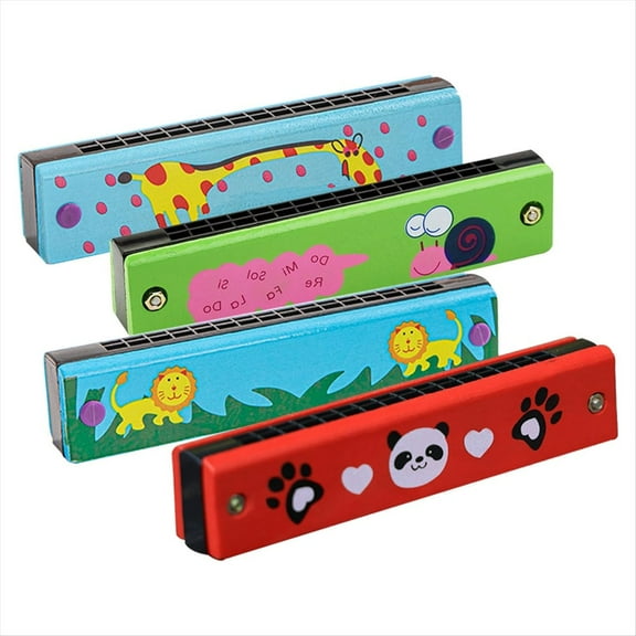 Rollbacks & More Children'S Harmonica, Pack of 4 Diatonic Wooden Musical Instrument for Beginners, Professionals, Students