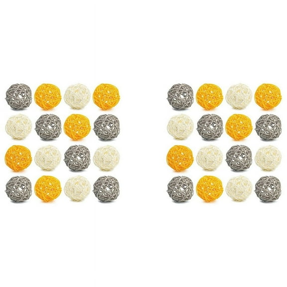 Rollbacks & More Decorative Balls for Bowl Centerpiece,32PCS Large Rattan 2.8 Inch Yellow Wicker Orbs Spheres