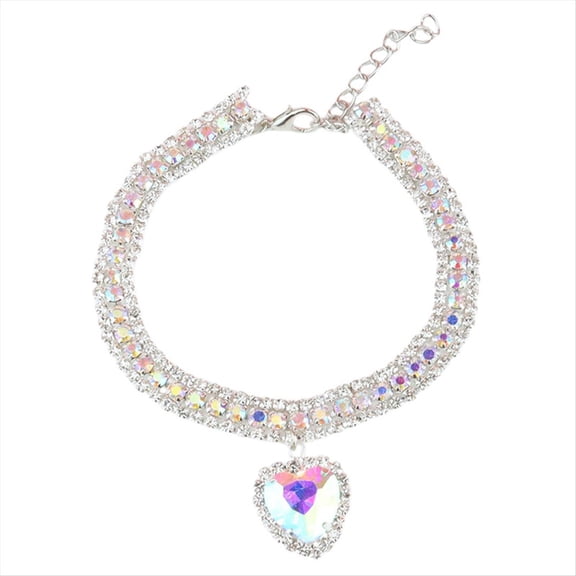 Rollbacks & More Dog Shiny Rhinestone Collar Cat Heart Diamond Jewelry Necklace Pet Bling Princess Puppy Supplies Accessories,D