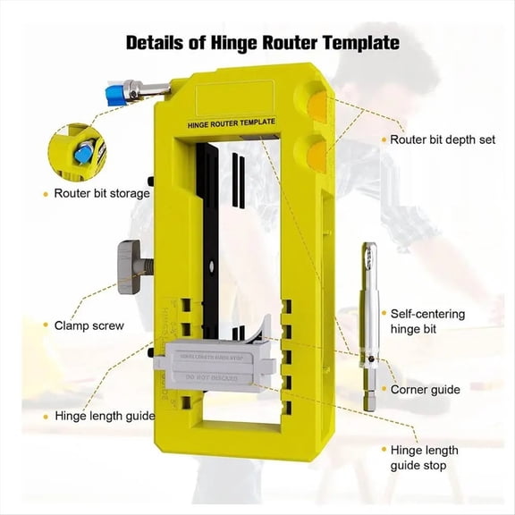 Rollbacks & More Door Hinge Template Router Removable Inserts Included Cabinet Jig Stable Fit for 3-5in Length