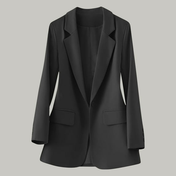 GaThRRgYP Blazers for Women Stretch,Ladies Solid Color Long Sleeve Lapel Real Pocket Suit Jacket Black XL