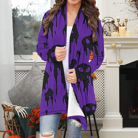 Rollbacks & More GaThRRgYP Character Night Cardigan Soft Oversized,Women's Long Sleeve Fashion Casual Halloween Printed Blouse Coat Purple XXXL