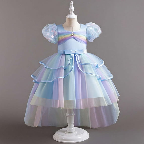 GaThRRgYP Flowy Dresses for Women,Children Netting Princess Dress Short Sleeve Baby Girl Bowknot Gown Dress