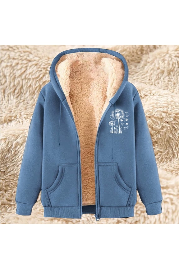 Rollbacks & More GaThRRgYP Jackets for Women Winter,Women's New Casual and Fashionable Printed Wool Hooded Sports Jacket Blue XL
