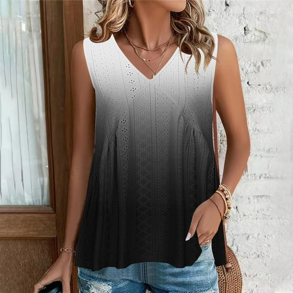 GaThRRgYP Summer Tops for Women 2025,Women's Casual Summer Printing V-Neck Sleeveless Tanks Top Black L