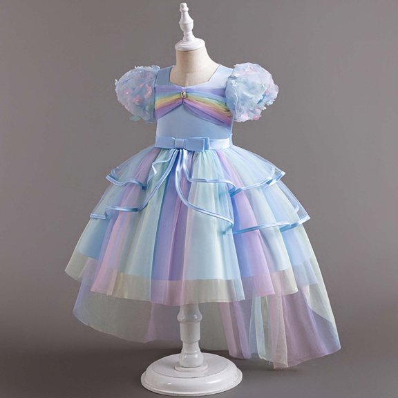 GaThRRgYP Sun Dresses for Women 2025 Vacation,Children Netting Princess Dress Short Sleeve Baby Girl Bowknot Gown Dress