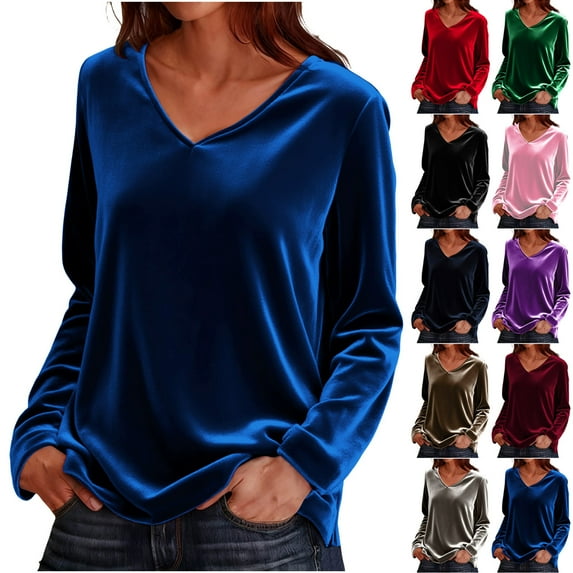 Rollbacks & More GaThRRgYP Sweatshirts for Women,Fashion Women's Comfortable V-Neck Long Sleeve Solid Casual T-shirt Blouse Purple M