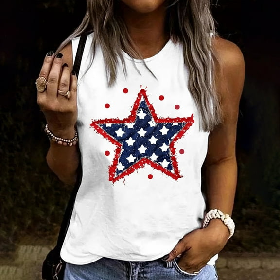 Rollbacks & More GaThRRgYP Tank Tops for Women,Women's Summer Casual Round Neck Loose Sleeveless T-Shirt White XL