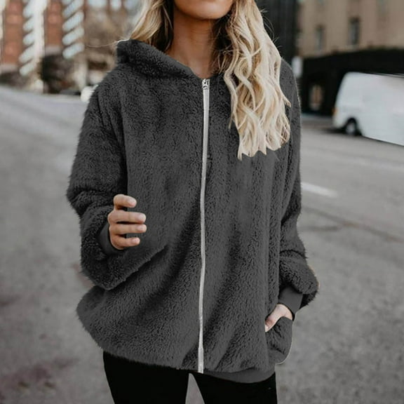 Rollbacks & More GaThRRgYP Winter Clothing for Women,Fashion Women's Zipper V-Neck Pullover Long Sleeve Hooded Blouse Sweatshirt Dark Gray XXL