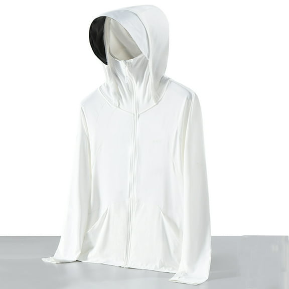Rollbacks & More GaThRRgYP Woman Sun Protection Hoodie Jacket,Woman Casual Solid Sports Hooded Long Sleeve Zipper Sun-proof High Elastic White XL