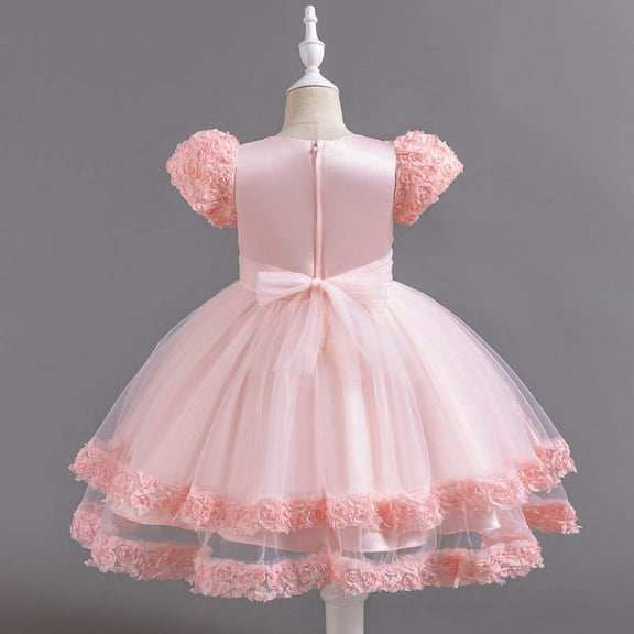 Rollbacks & More GaThRRgYP Women's Printed Maxi Short Sleeve Dress,Children Glitter Netting Princess Dress Girl Short Sleeve Gown Dress