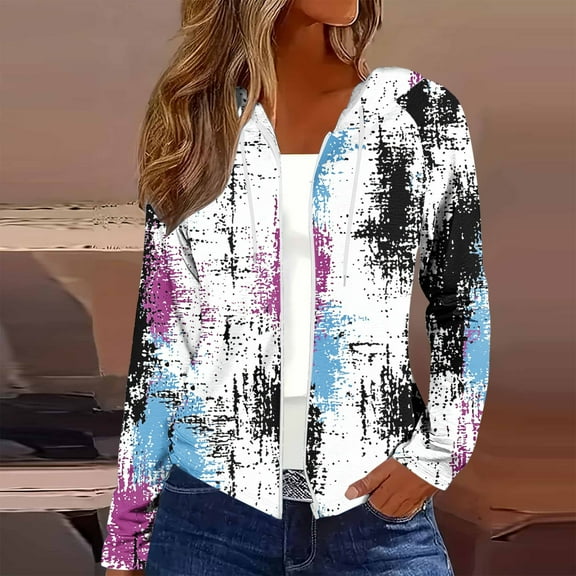 Rollbacks & More GaThRRgYP Womens Jackets Trendy,Women Casual and Fashionable Loose Solid Color Long Sleeved Zipper Hooded Top Cardigan White XXL