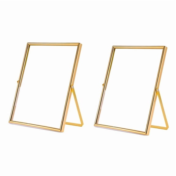 Rollbacks & More Gold Floating Picture Frame Set of 2, Gift Metal Glass Photo Frames, for Tabletop Display Vertically