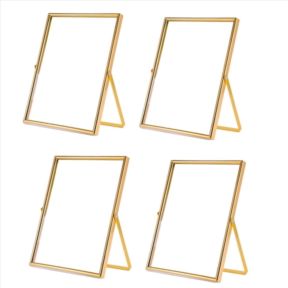 Rollbacks & More Gold Floating Picture Frame Set of 4, Gift Metal Glass Photo Frames, for Tabletop Display Vertically