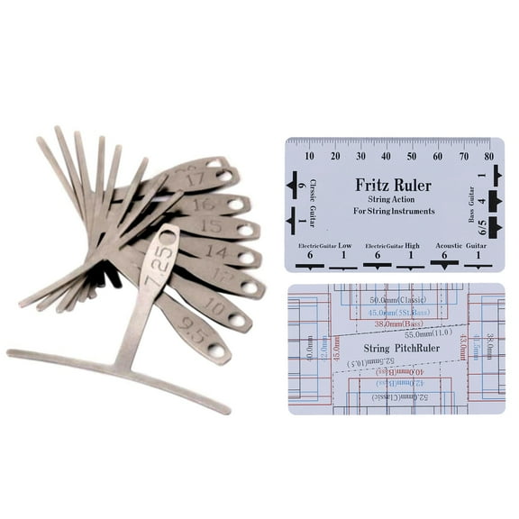 Rollbacks & More Guitar Luthier Measuring Tools Kit Set String Action Ruler, 9 Understring Radius Gauge for Repair