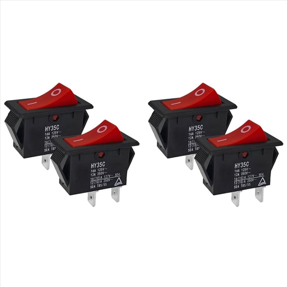 Rollbacks & More HY35C Push Button Switch (Pack of 4) - on-Off 2-Pin AC 125/250V 16/12A Rocker for Industrial Electric