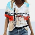thumbnail image 1 of Rollbacks & More GaThRRgYP T Shirts for Women Tops Summer,Women's Loose Casual Short Sleeve V Neck T Shirts Printed Tshirts Blouses Light Blue M, 1 of 1