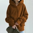 thumbnail image 1 of Rollbacks & More GaThRRgYP Winter Coats,Women's Solid Color Hoodie Zipper Long Sleeve Sweatshirts Long Coat Tops with Pockets Coffee XXXXXL, 1 of 8
