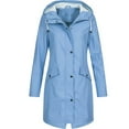 thumbnail image 1 of Rollbacks & More GaThRRgYP Womens Jackets Plus Size,Women Solid Rain Jacket Outdoor Plus Size Hooded Raincoat Windproof Blue XXXXXL, 1 of 3