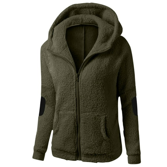 Rollbacks & More GaThRRgYP Womens Jackets and Coats,Women Hooded Sweater Coat Winter Warm Wool Zipper Coat Long Sleeve Outwear Army Green XXL