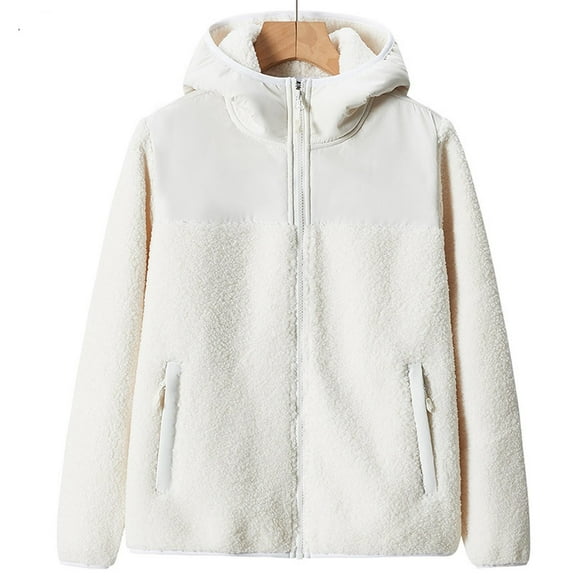 Rollbacks & More LEBONYARD Clearance Coats for Women,Ladies Dehi Fleece + Lamb Fleece Thickened Warm Hooded Fleece Jacket White XXXL