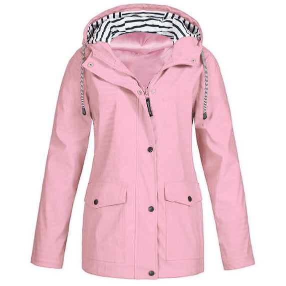 Rollbacks & More LEBONYARD Clearance Coats for Women,Women Solid Rain Jacket Outdoor Plus Size Hooded Raincoat Windproof Pink XXXXL