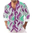thumbnail image 1 of Rollbacks & More LEBONYARD Mens Sweatshirts Crewneck,Men's Digital Printed Shirt Slub Wave Printed Lapel Long Sleeve Shirt Purple S, 1 of 2