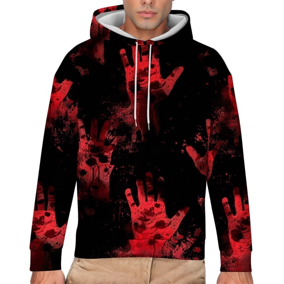 Rollbacks & More LEBONYARD Mens Sweatshirts Crewneck,Men's Printed Long Sleeved Hooded Sweatshirt Hooded Sweatshirts Red XXL