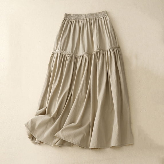 Rollbacks & More LEBONYARD Women's Skirt in Stretchy Fabric,Women's Summer Casual Elastic Waist Solid Color Pleated Skirt Khaki XL