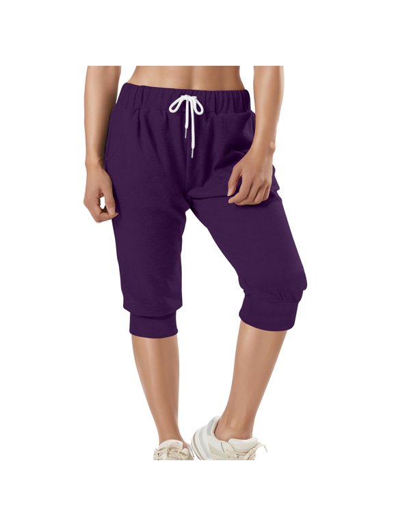 Rollbacks & More LEBONYARD Womens Capris for Summer Yoga Capri Pants,Women's Solid Color Shorts Casual Women's Shorts Capris Purple XL