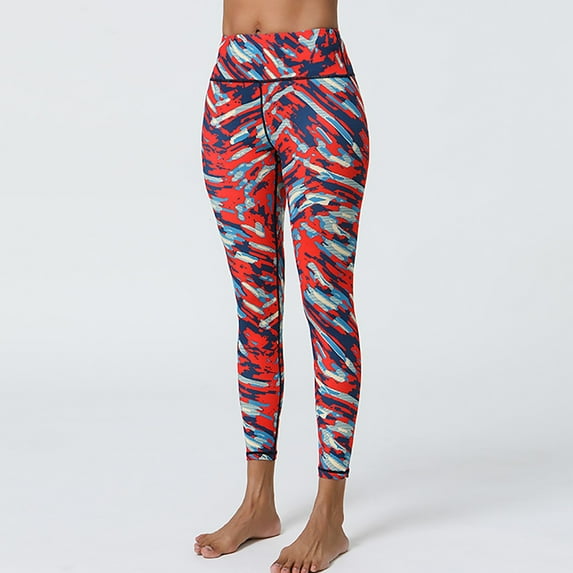 Rollbacks & More LEBONYARD Womens Pants Clearance,Women's Fashion Printed Yoga Pants High Stretch Sports Fitness Pants Red S