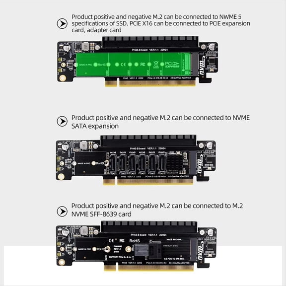 Rollbacks & More PCIe X16 to X8+X4+X4 Split Expansion Adapter Card PCIE4.0 M.2 NVMEx2 Input Ports Support 2280/2260/2242/2230 SSD