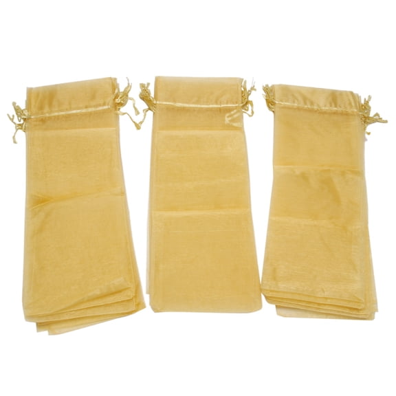 Rollbacks & More Packaging Organza Wine Bag, Transparent Mesh Bottle Gift Cover with Christmas Drawstring Dress (Gold,30Pcs)