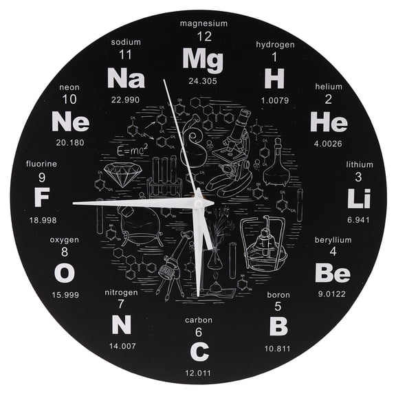 Rollbacks & More Periodic Table of Elements Wall Art Chemical Symbols Clock Educational ElementaL Display Classroom Teacher's Gift Black