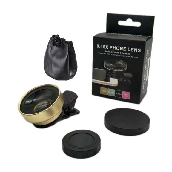 Rollbacks & More Phone Camera Lens 0.45X Ultra Wide Angle + 12.5X Macro Universal Clip-on for Most Smartphones Gold