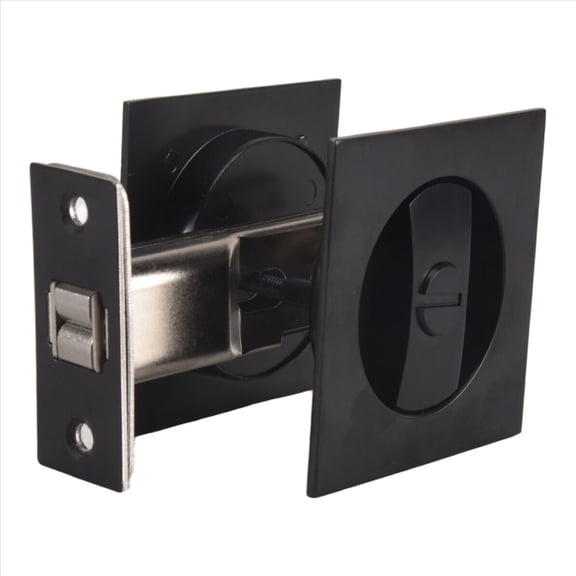 Rollbacks & More Pocket Door Lock, Matte Black Contemporary Privacy Square Hardware, Sliding Lock