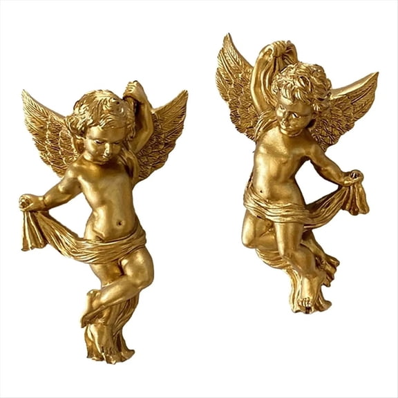 Rollbacks & More Resin Angel Wall Sculptures Adornment Adorable Angelic Figure for Wedding Decor Golden Color Versatile